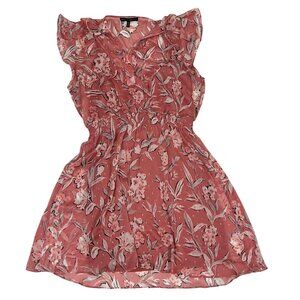 WHBM Pink Floral Chiffon Blouson Dress Flutter Sleeve  XL